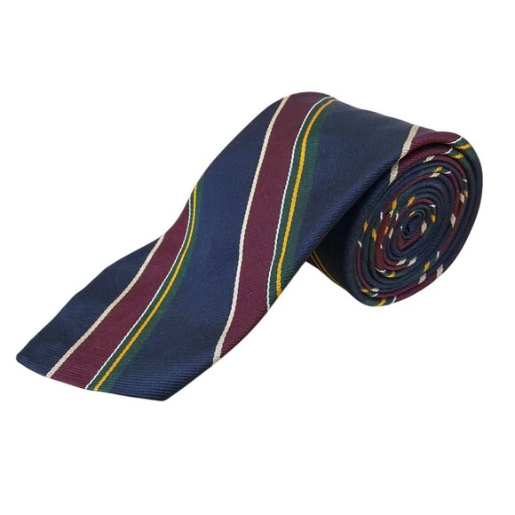Vintage Brooks Brothers Navy & Burgundy Striped All Silk Tie 57” Made In USA - Picture 1 of 7